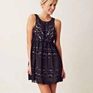 Free People 'Rocco' - Black Lace Open Back Mini Dress